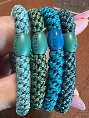 NWT KKNEKKI 4-Bundle Authentic Original Hair Ties/Elastics in Rich Blues & Green